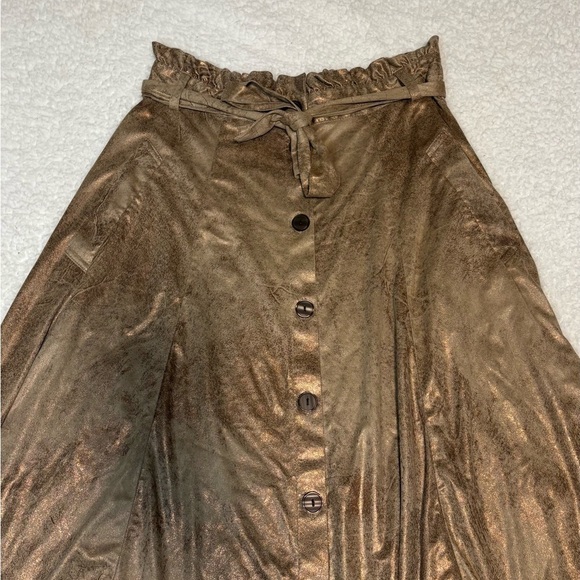 Zara Basic Women Gold A-line Pleated High Waist Midi Skirt - Picture 2 of 10